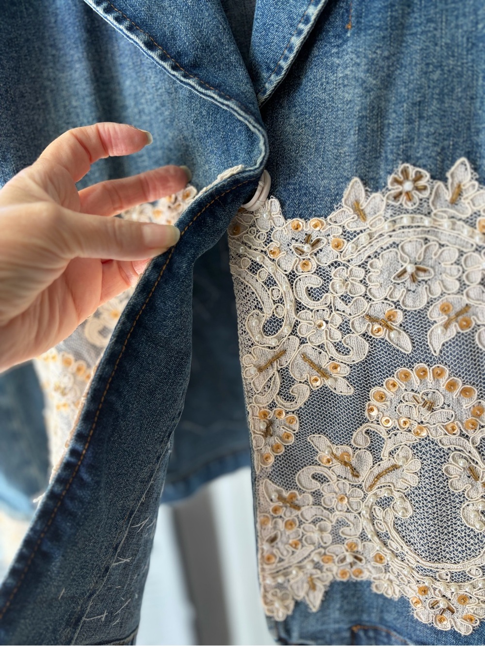 VTG Y2K Shabby Chic Berek 2 Embellished Denim Jacket Boho Romantic Artsy Sz L - Picture 5 of 8